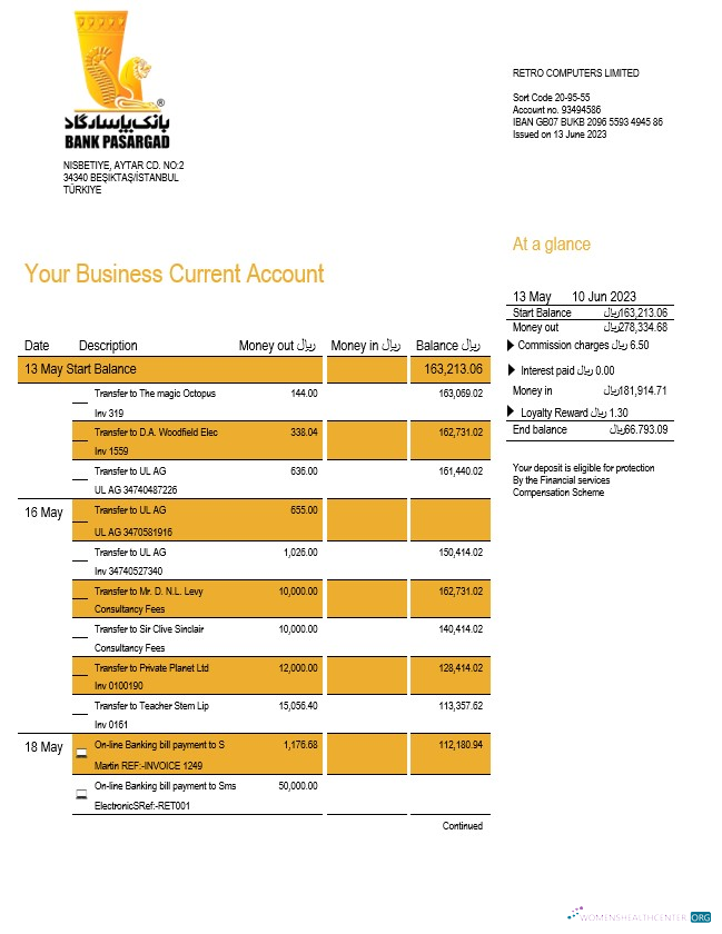 Download Bank Pasargad business statement Word and PDF template Photoshop template